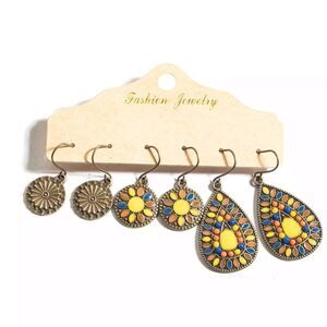 BOGO! Boho Yellow Earring Set Multicolor Mosaic